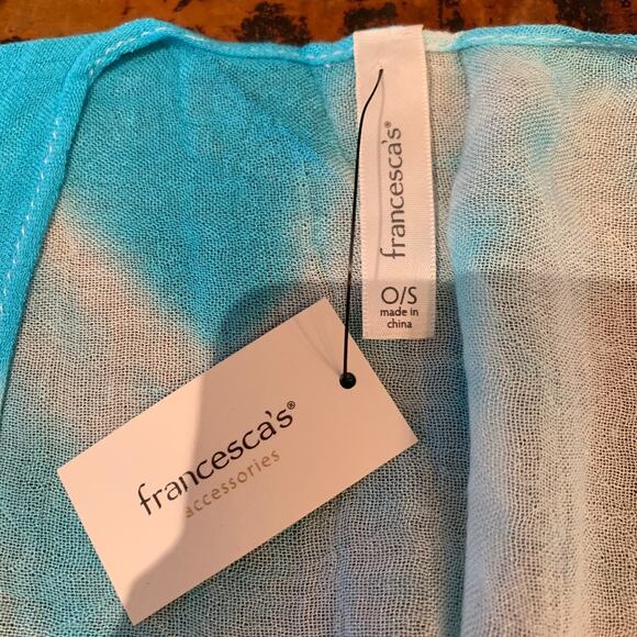 NWT Francesca's Turquoise & White Tie-Dye Kimono/Coverup - ONE SIZE - Picture 7 of 9
